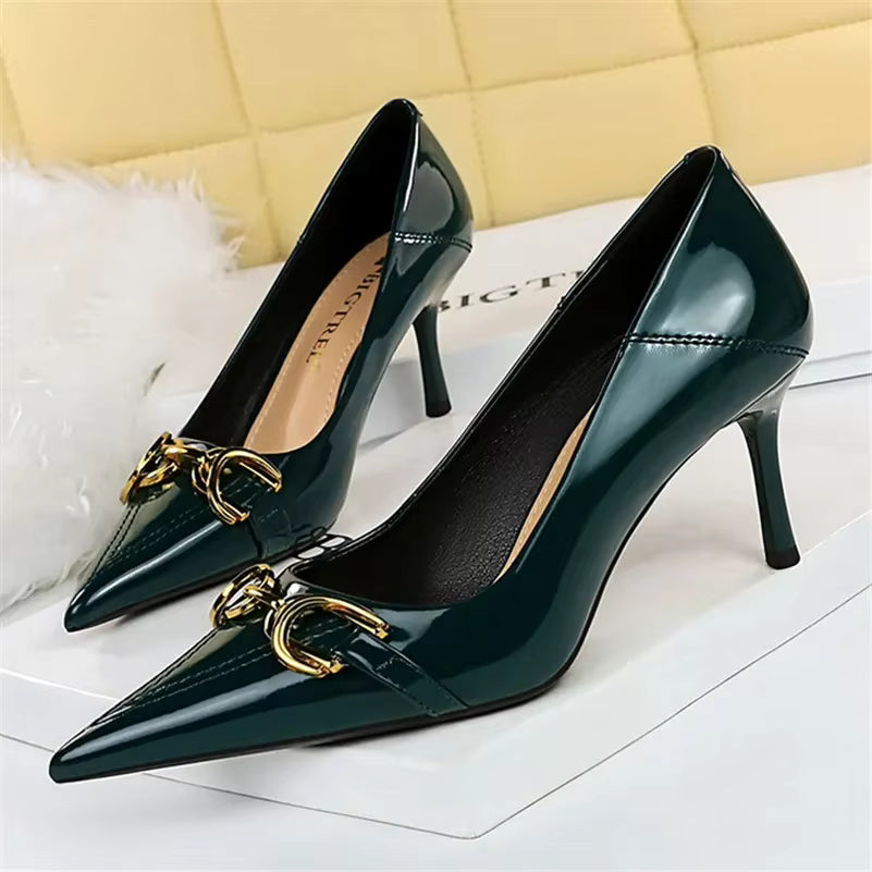 Designer Replica Metal Chain Stiletto Pumps High Heels