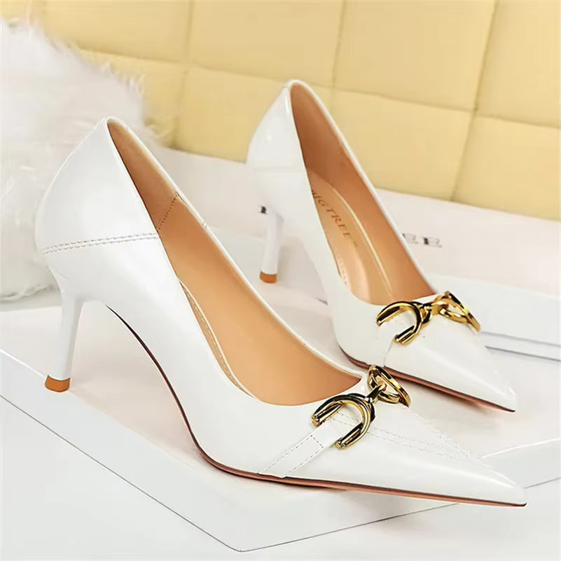 Designer Replica Metal Chain Stiletto Pumps High Heels