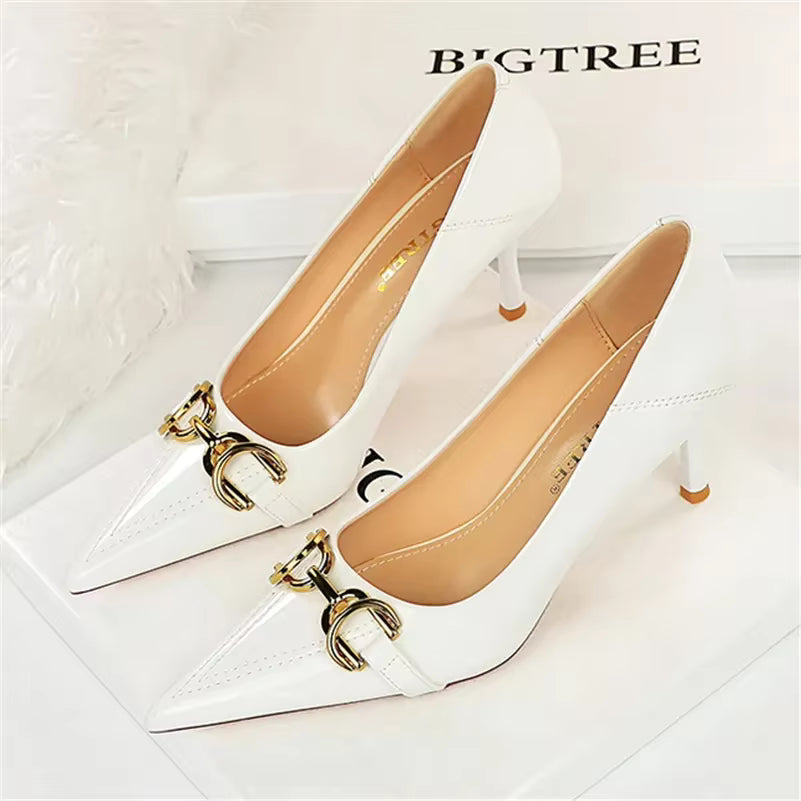 Designer Replica Metal Chain Stiletto Pumps High Heels