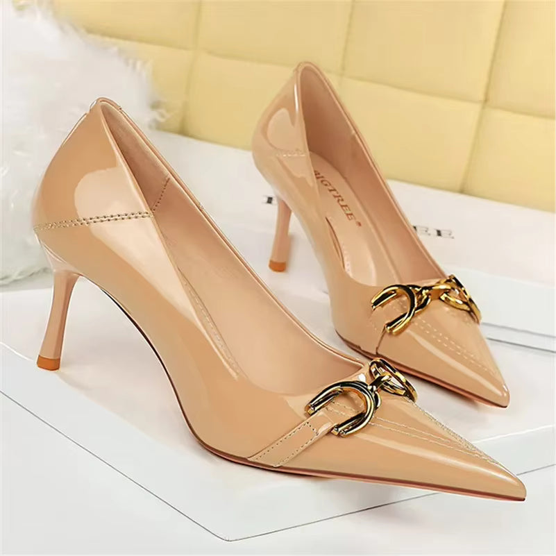 Designer Replica Metal Chain Stiletto Pumps High Heels