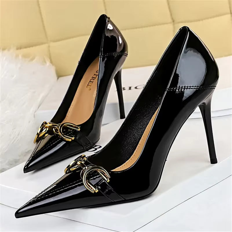 Designer Replica Metal Chain Stiletto Pumps High Heels