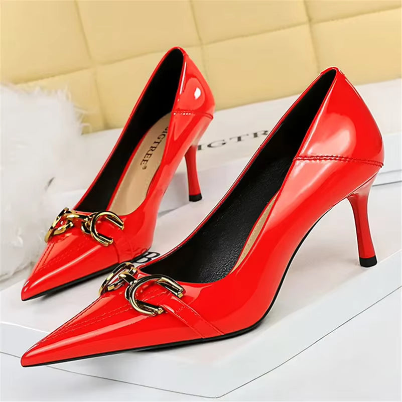 Designer Replica Metal Chain Stiletto Pumps High Heels