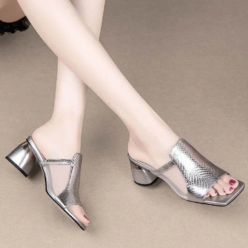 Classic Back Strap Designer Sling-back Chunky High Heels Sandals