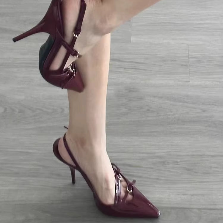Fashion Buckle Solid Pointed Toe Shallow High Heels