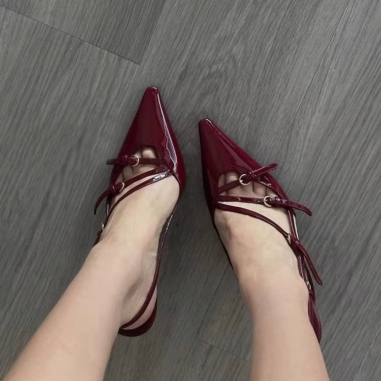 Fashion Buckle Solid Pointed Toe Shallow High Heels