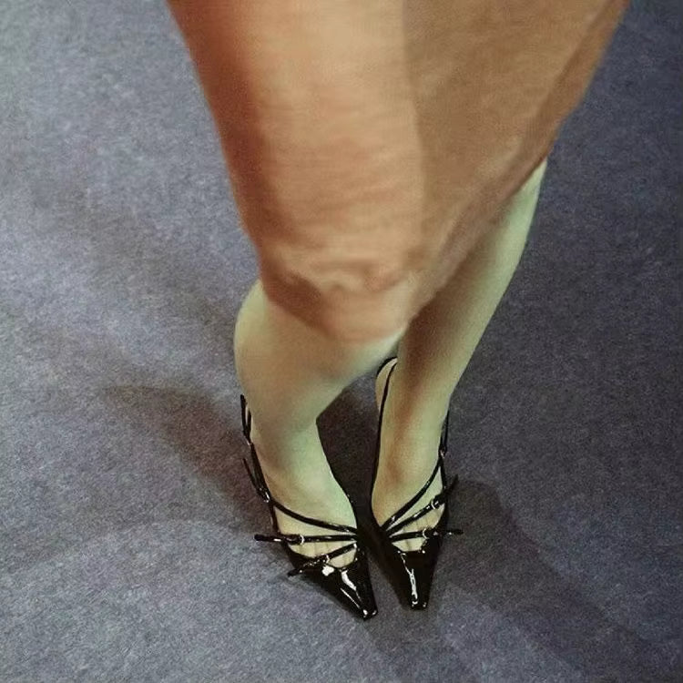 Fashion Buckle Solid Pointed Toe Shallow High Heels