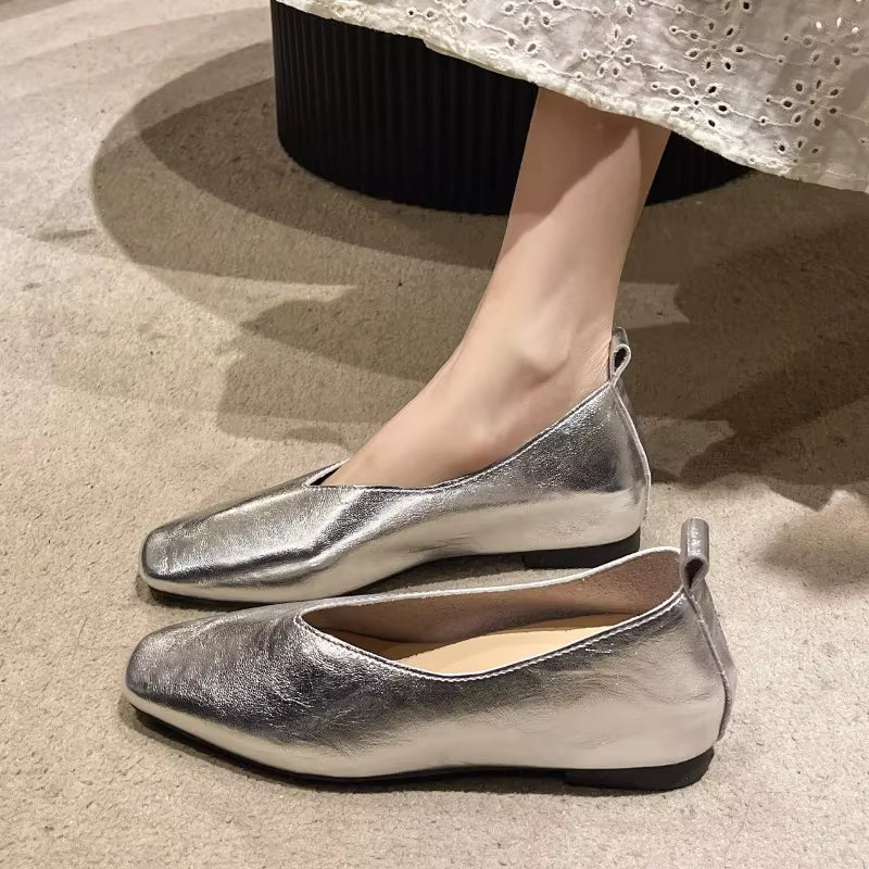 Genuine Leather Pumps Solid Square Toe Loafers
