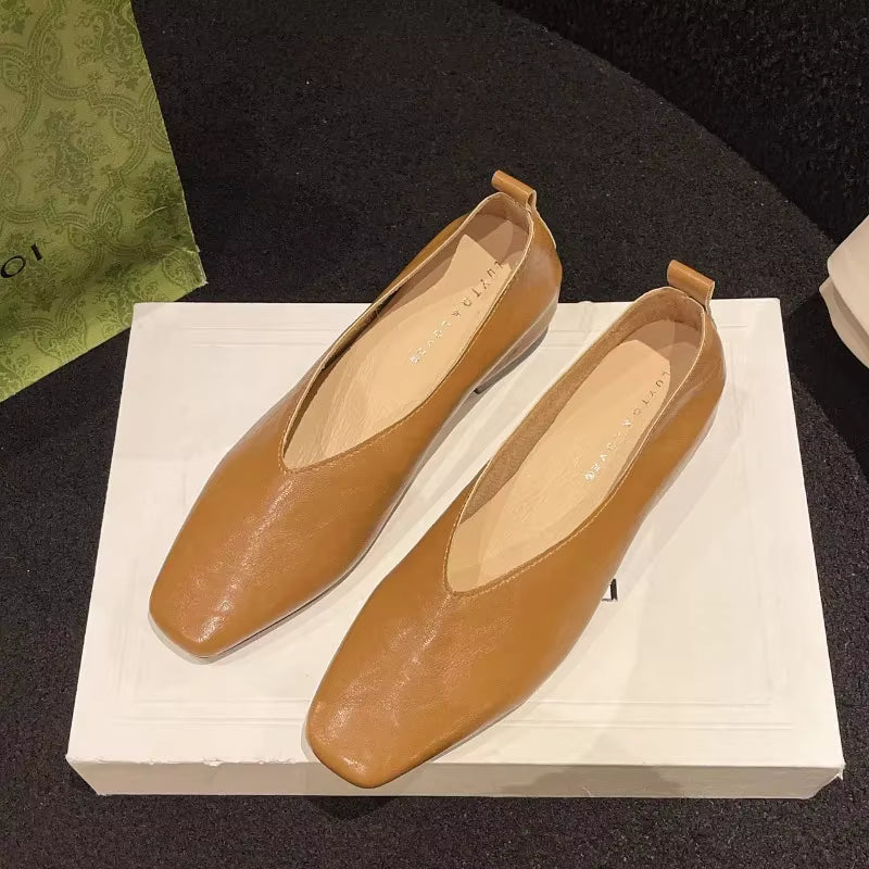 Genuine Leather Pumps Solid Square Toe Loafers