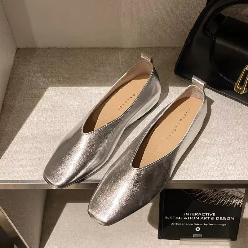 Genuine Leather Pumps Solid Square Toe Loafers