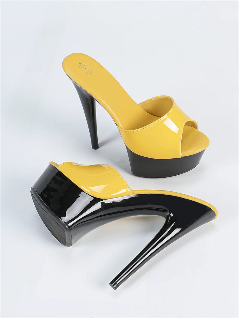 Lacquer Leather PVC Peep Toe Party Platform High Heels Sandal
