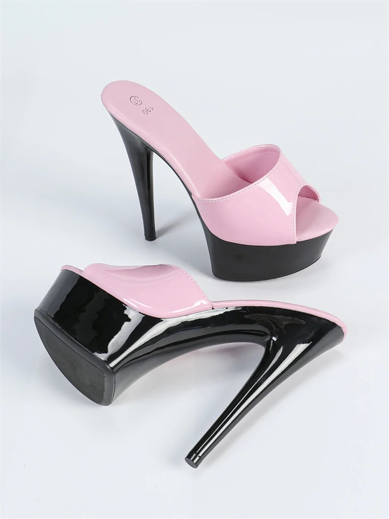 Lacquer Leather PVC Peep Toe Party Platform High Heels Sandal