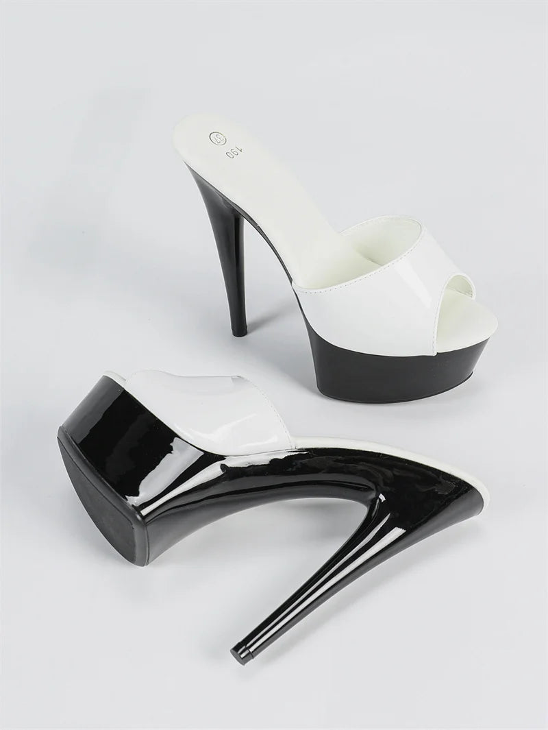 Lacquer Leather PVC Peep Toe Party Platform High Heels Sandal