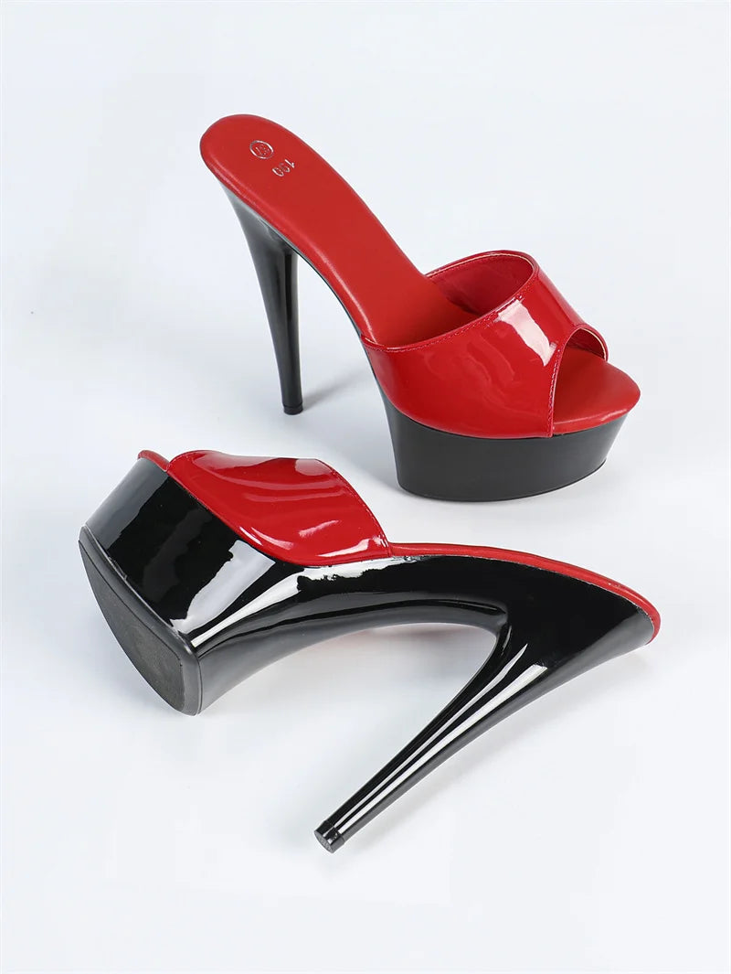 Lacquer Leather PVC Peep Toe Party Platform High Heels Sandal