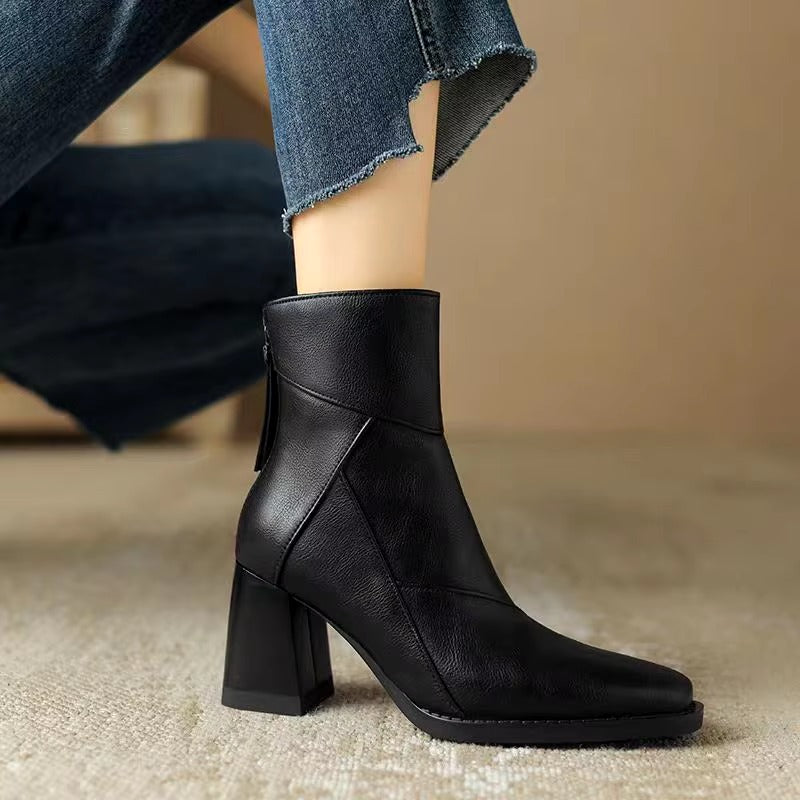 Luxury Leather Zipper High Heels Ankle Boots