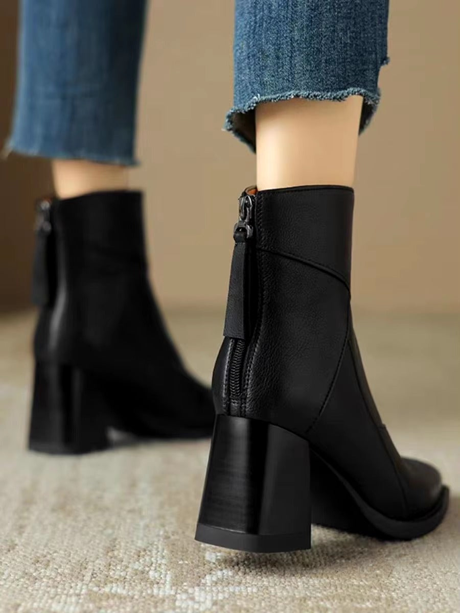 Luxury Leather Zipper High Heels Ankle Boots