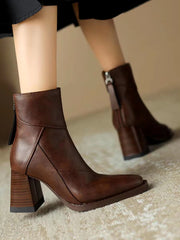 Luxury Leather Zipper High Heels Ankle Boots
