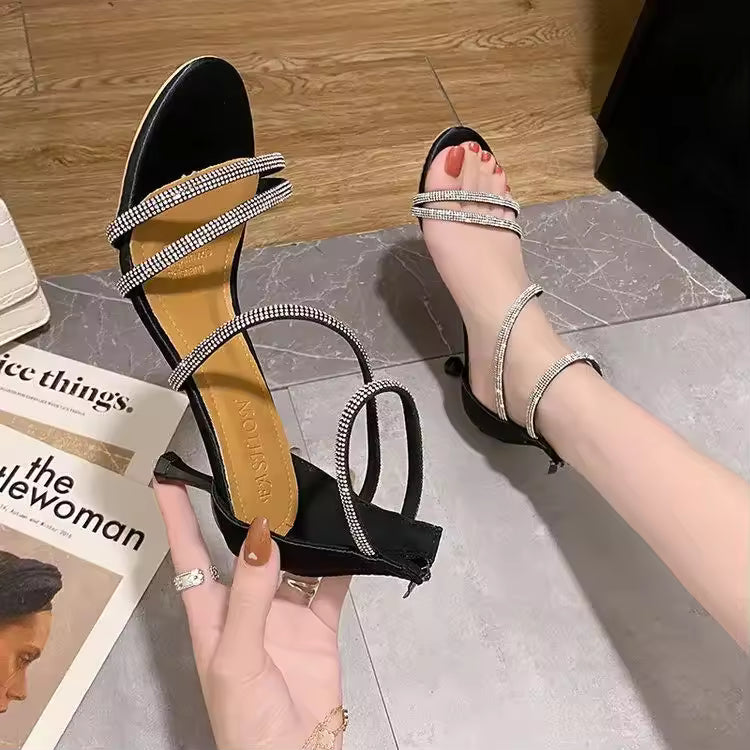 Narrow Band Rubber Comfortable High Heels Sandals