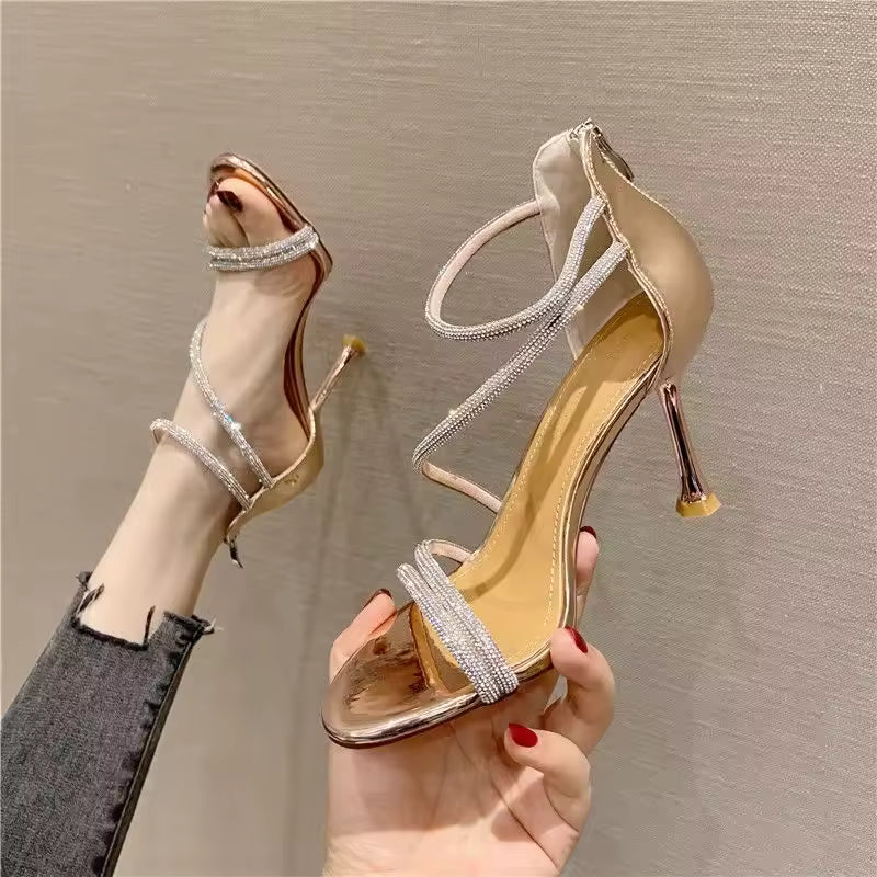 Narrow Band Rubber Comfortable High Heels Sandals
