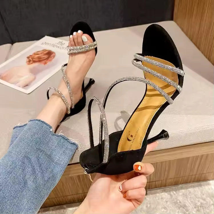 Narrow Band Rubber Comfortable High Heels Sandals
