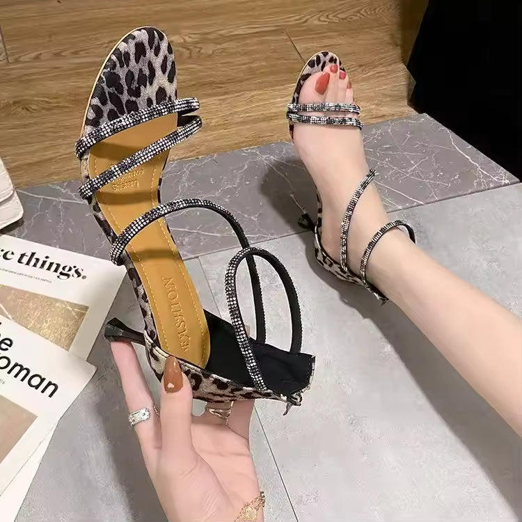 Elegant Narrow Band Rubber Comfortable High Heels Sandals