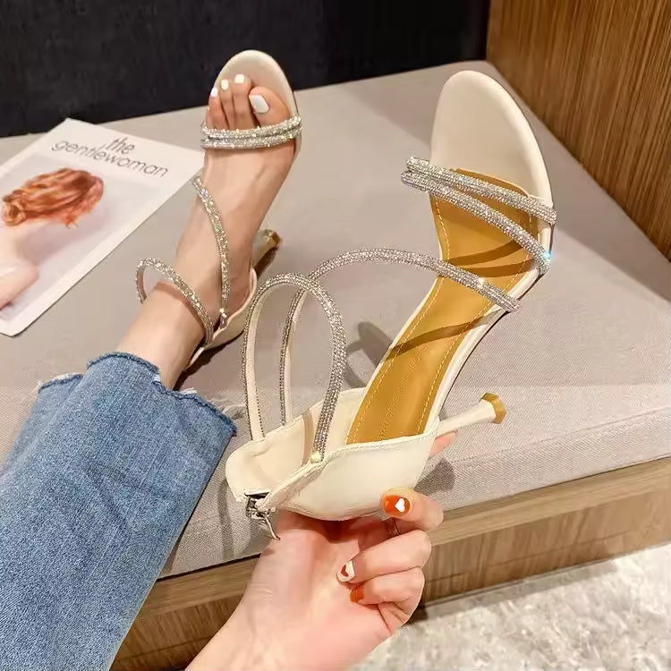 Narrow Band Rubber Comfortable High Heels Sandals