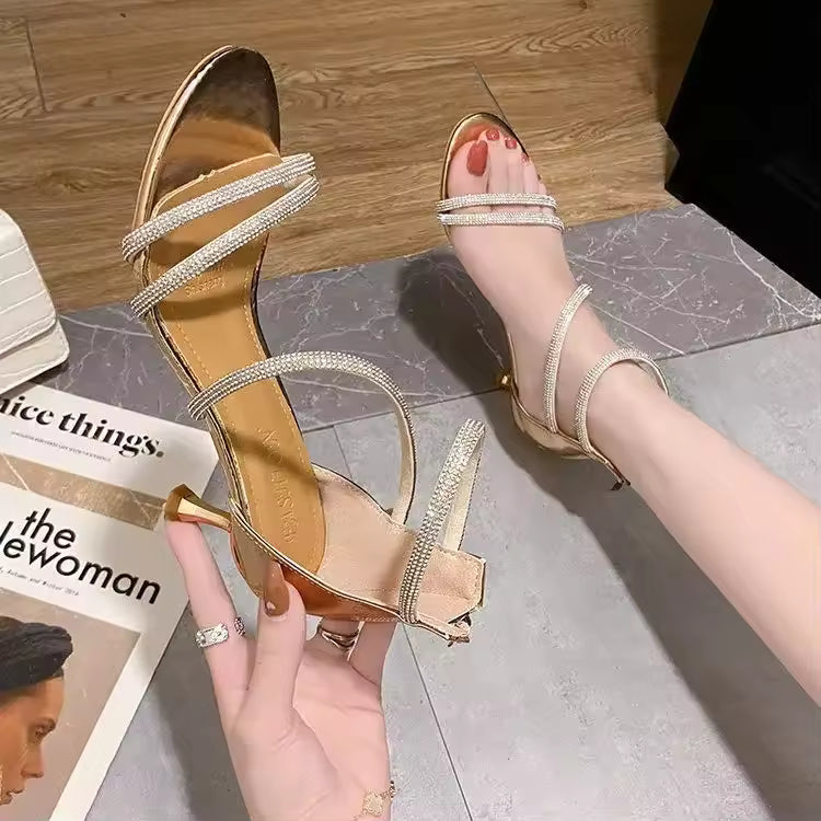 Narrow Band Rubber Comfortable High Heels Sandals