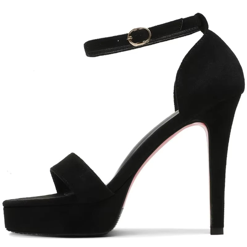 Platform Suede Strappy Shallow Catwalk Fetish Stiletto Heels
