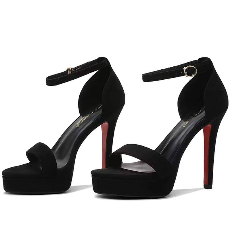 Platform Suede Strappy Shallow Catwalk Fetish Stiletto Heels