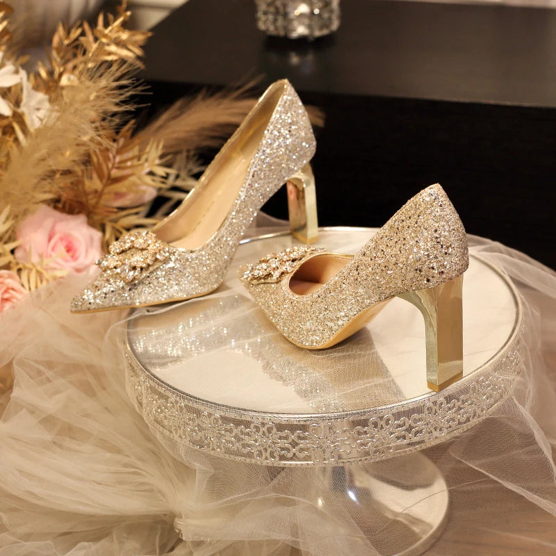 Pointed Toe Rhinestone Bridesmaid Wedding Party High Heels