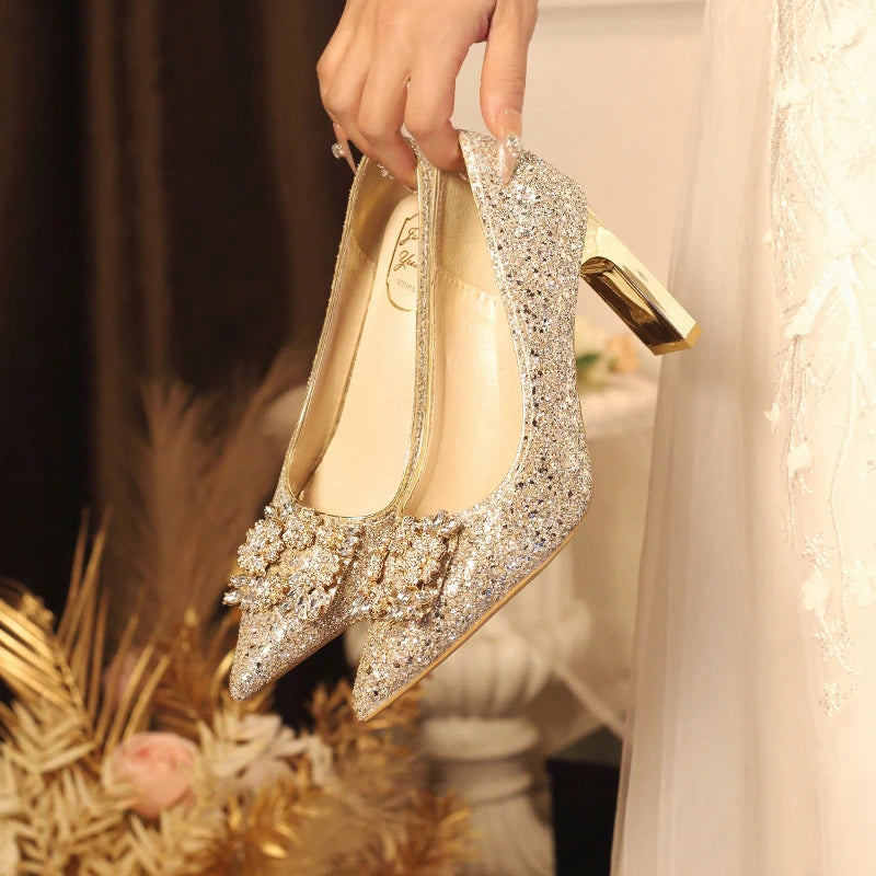 Pointed Toe Rhinestone Bridesmaid Wedding Party High Heels