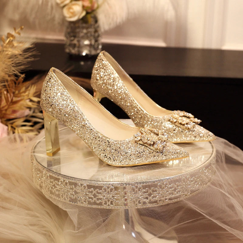 Pointed Toe Rhinestone Bridesmaid Wedding Party High Heels