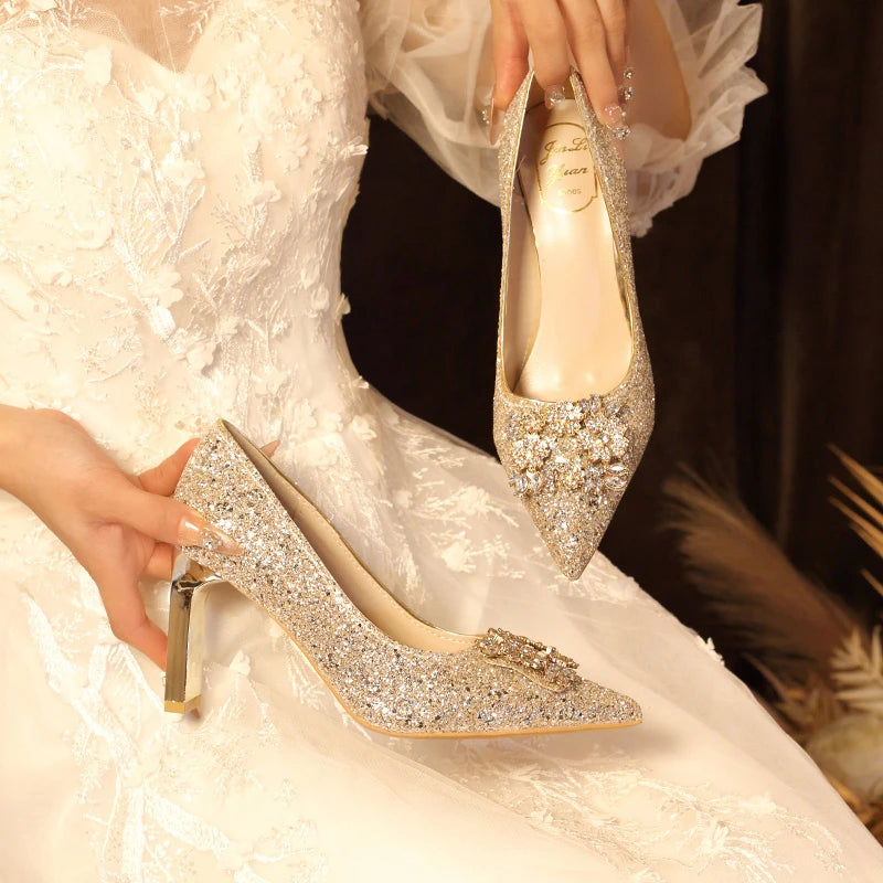 Pointed Toe Rhinestone Bridesmaid Wedding Party High Heels