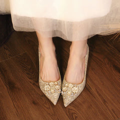 Pointed Toe Rhinestone Bridesmaid Wedding Party High Heels
