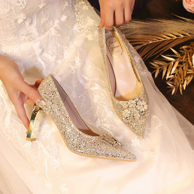 Pointed Toe Rhinestone Bridesmaid Wedding Party High Heels