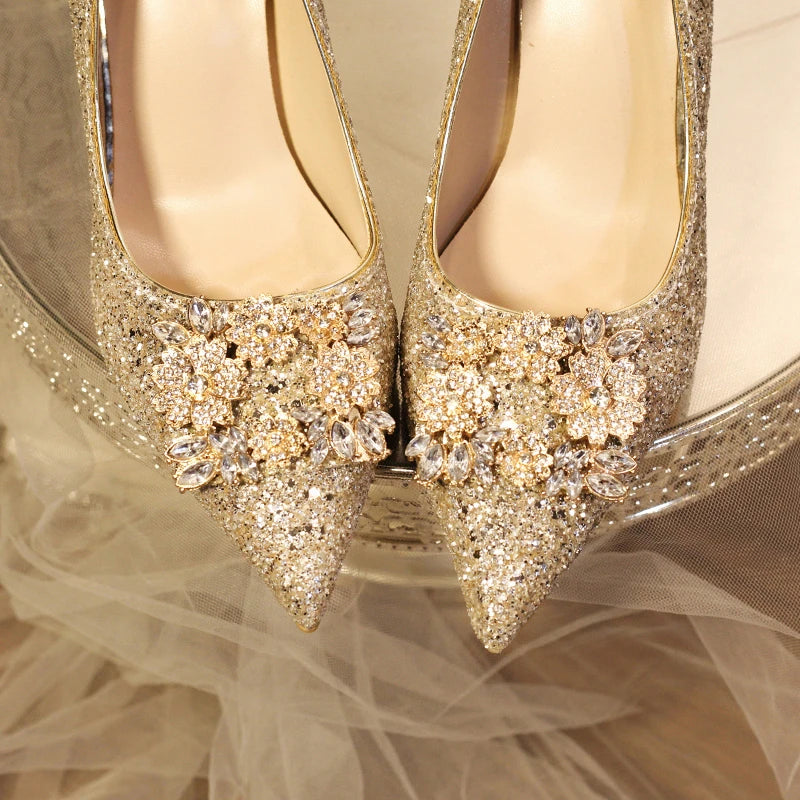Pointed Toe Rhinestone Bridesmaid Wedding Party High Heels