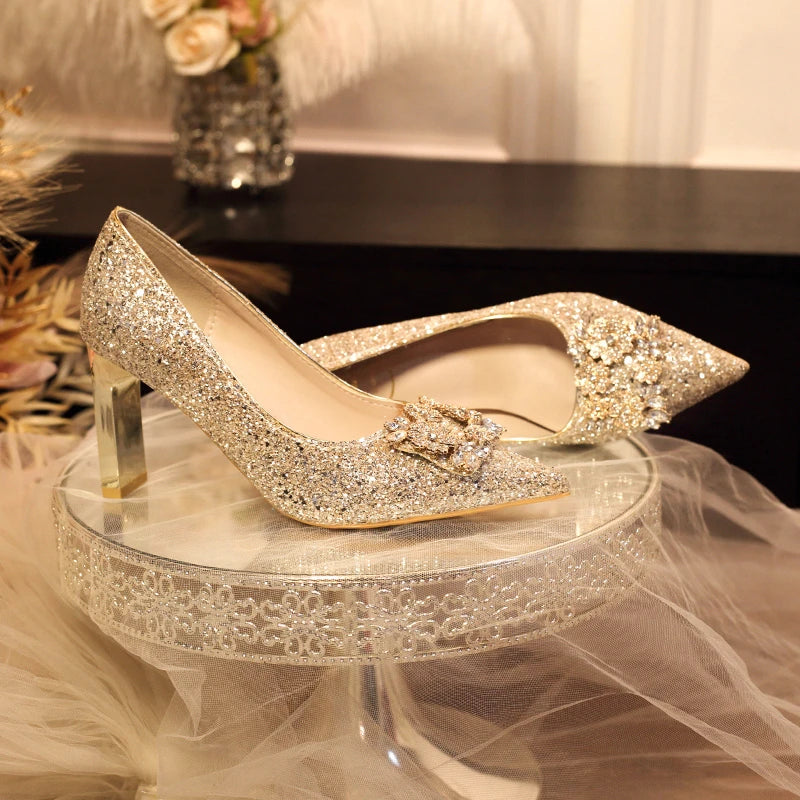 Pointed Toe Rhinestone Bridesmaid Wedding Party High Heels