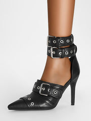 Polyurethane Pointed Toe Buckle Detail Stiletto High Heels