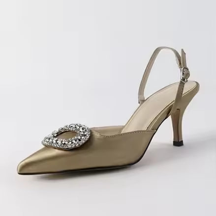 Rhinestone Buckle Strap Stiletto Pointed High Heel Pumps