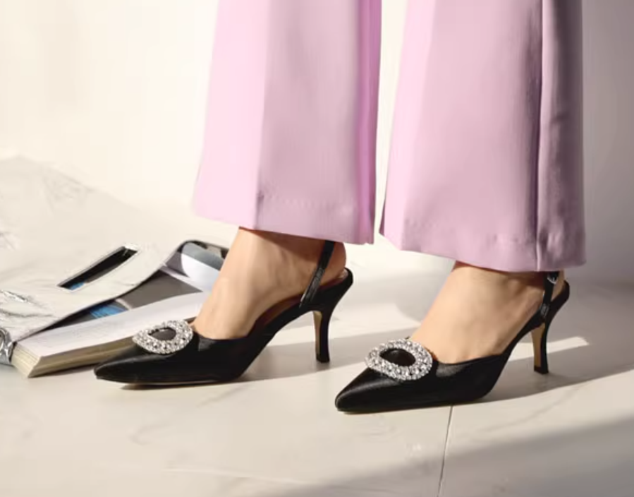 Rhinestone Buckle Strap Stiletto Pointed High Heel Pumps