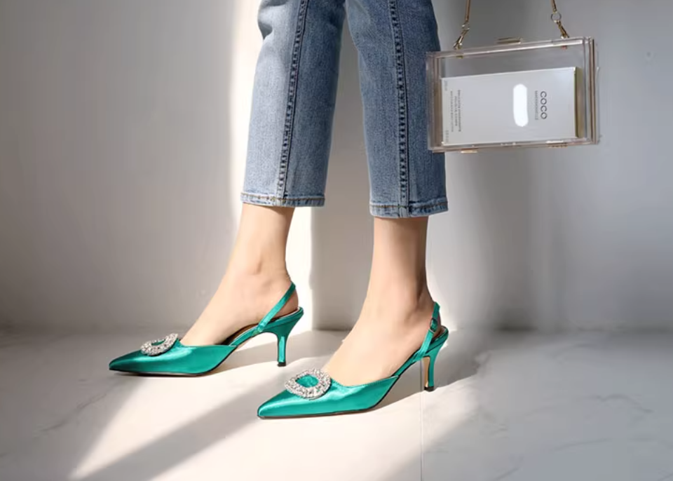 Rhinestone Buckle Strap Stiletto Pointed High Heel Pumps