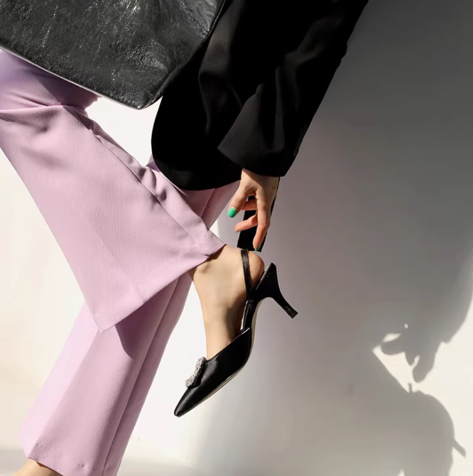 Rhinestone Buckle Strap Stiletto Pointed High Heel Pumps