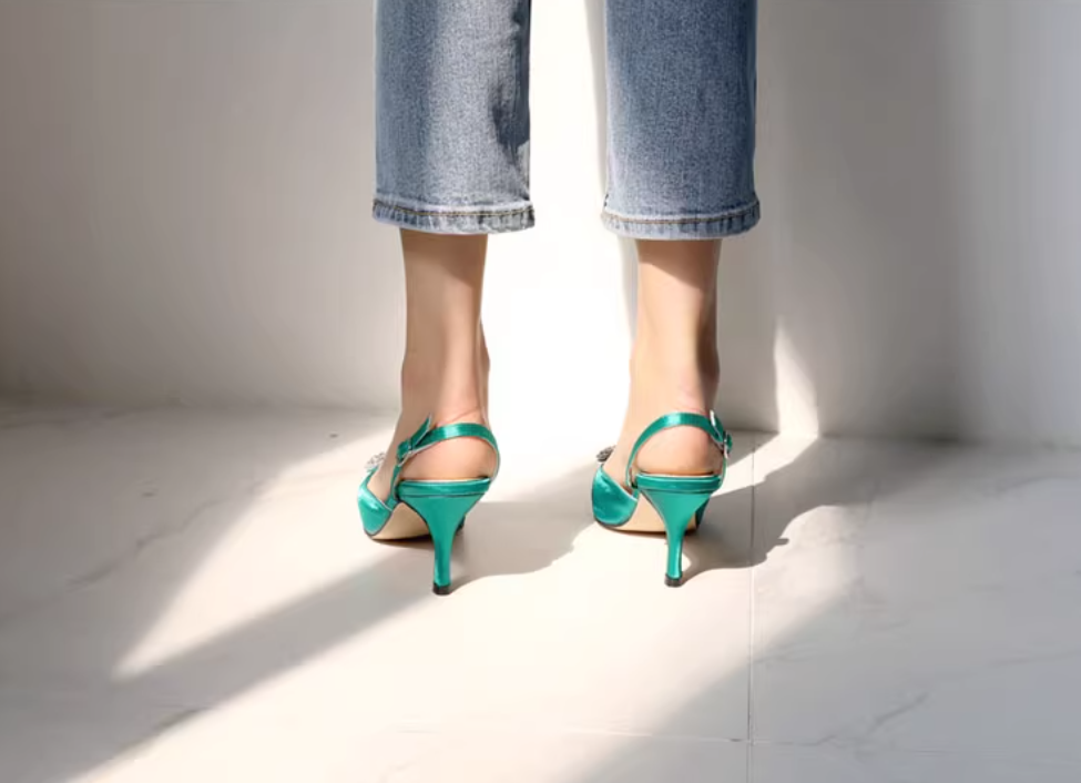 Rhinestone Buckle Strap Stiletto Pointed High Heel Pumps