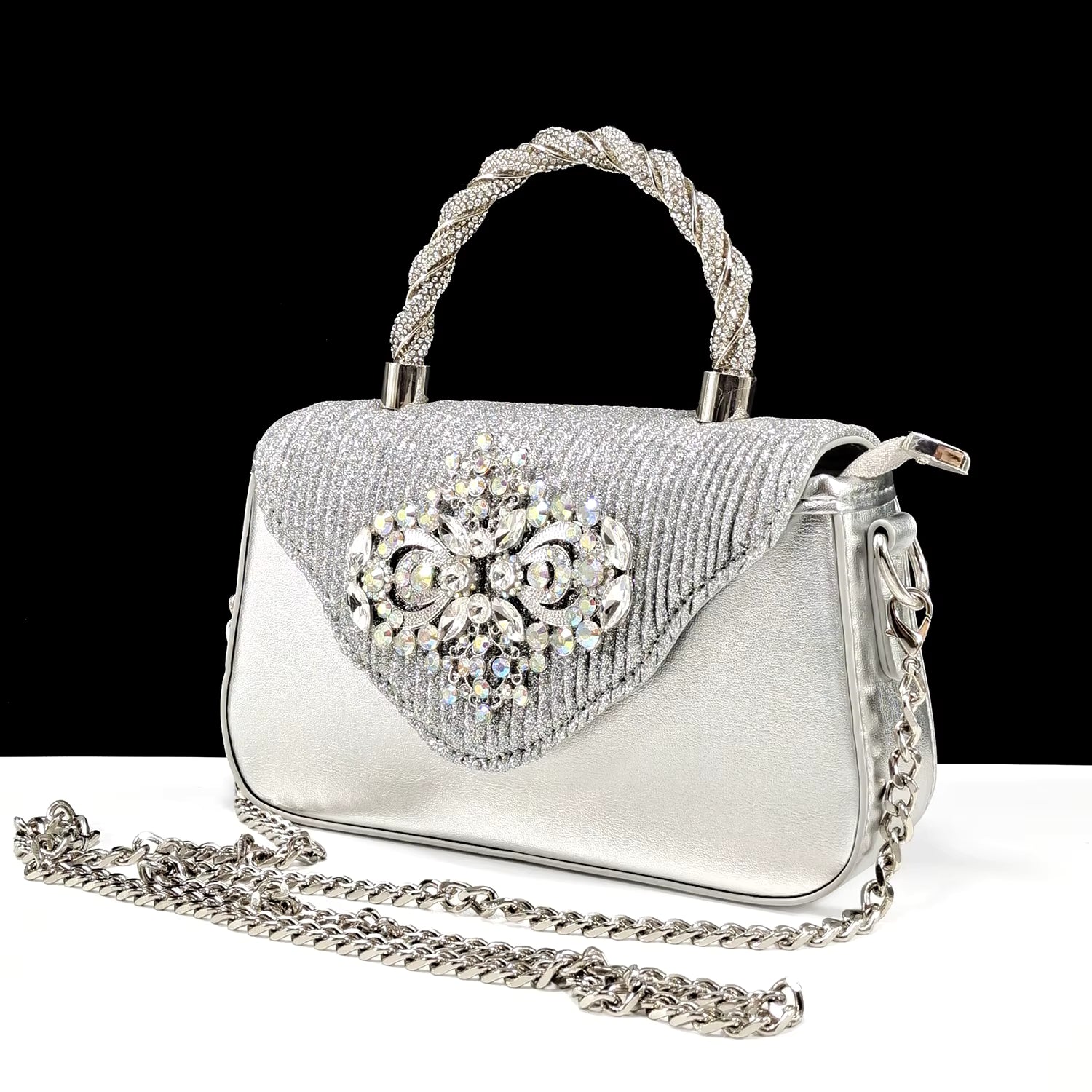 Luxury Rhinestone High Heels for Party Wedding Pointed Toe Shoe Bag Set