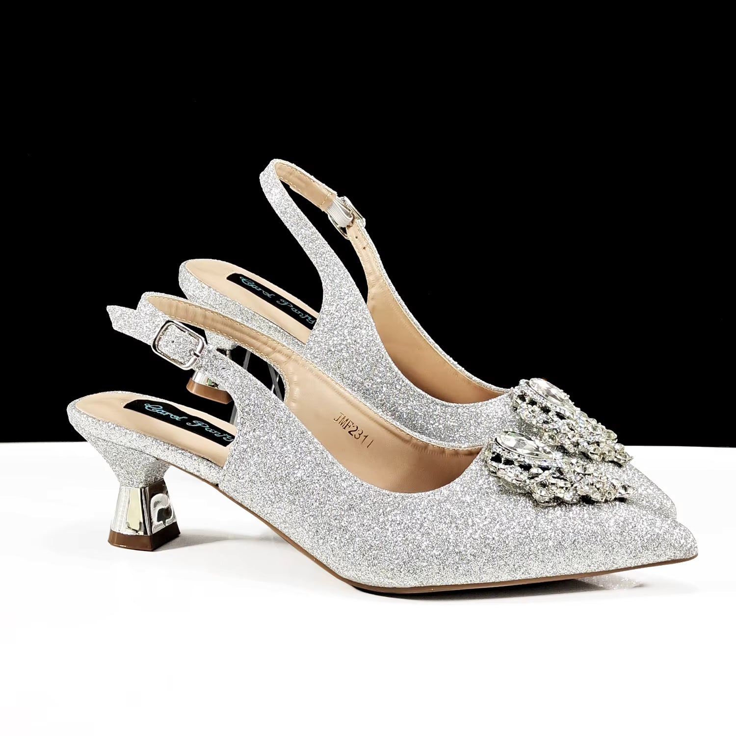 Luxury Rhinestone High Heels for Party Wedding Pointed Toe Shoe Bag Set