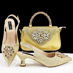 Luxury Rhinestone High Heels for Party Wedding Pointed Toe Shoe Bag Set