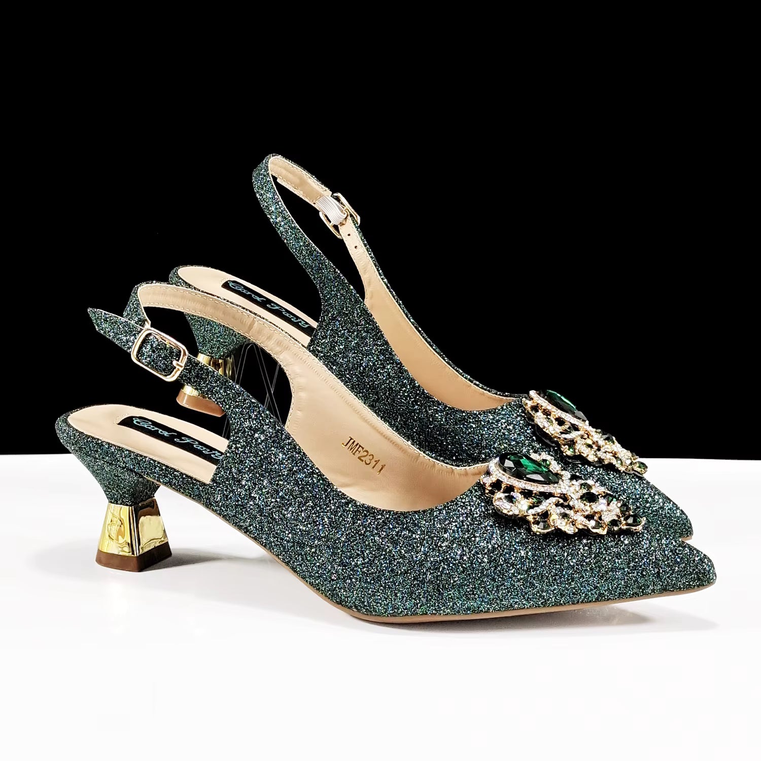 Luxury Rhinestone High Heels for Party Wedding Pointed Toe Shoe Bag Set