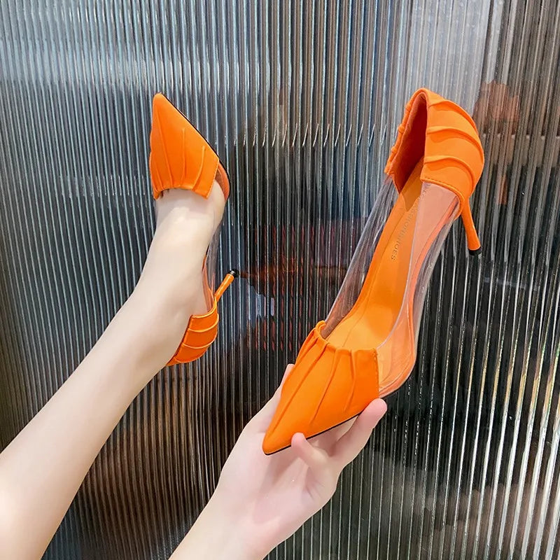 Rhinestone Pointed Baotou Transparent Stiletto High Heels Pumps