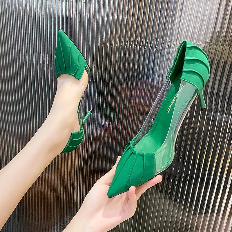 Rhinestone Pointed Baotou Transparent Stiletto High Heels Pumps
