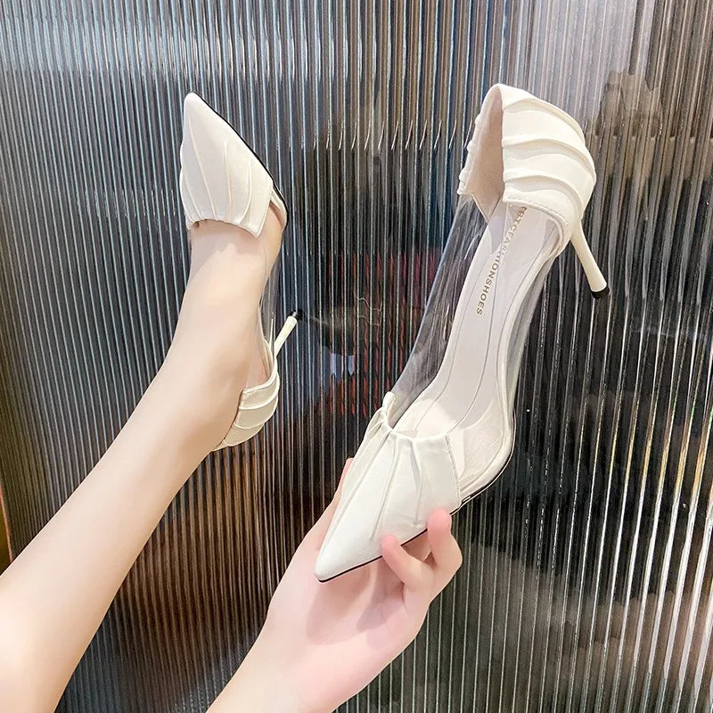 Rhinestone Pointed Baotou Transparent Stiletto High Heels Pumps