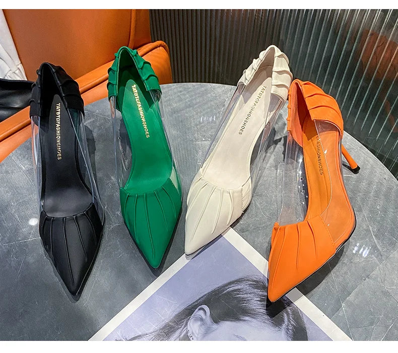 Rhinestone Pointed Baotou Transparent Stiletto High Heels Pumps